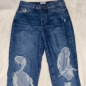 Dark Blue Distressed High Waisted Jeans